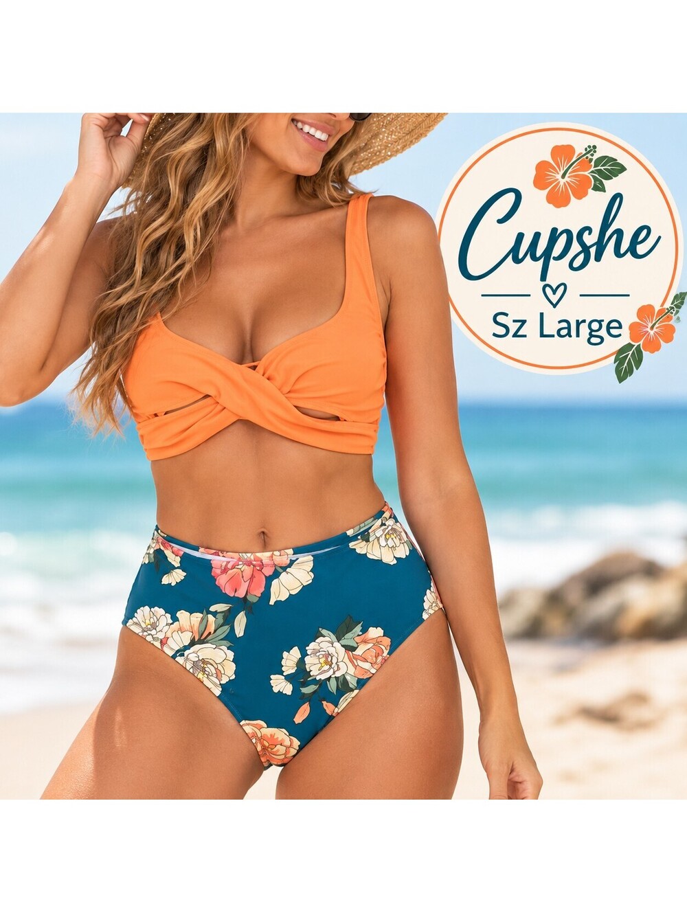 Cupshe | L | Peachy Floral Wrap Bikini Set
